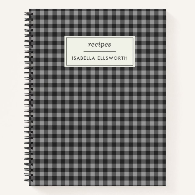 Niedlich Retro Gray Gingham Kariertes Personalisie Notizbuch (Vorderseite)