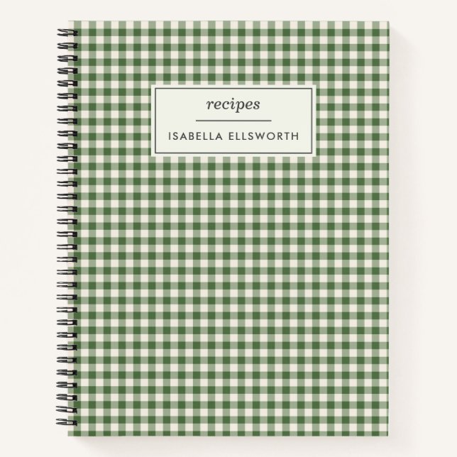 Niedlich Retro Green Gingham Kariertes Personalisi Notizbuch (Vorderseite)