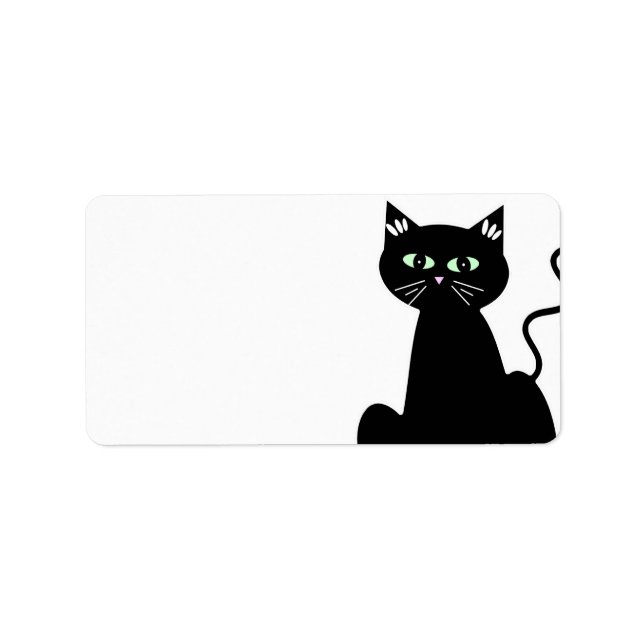 Niedlich Retro Green Mit Augen Black Cat Cartoon Adressaufkleber (Vorne)