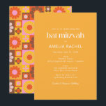 Niedlich Retro Groovy Geometric Yellow Bat Mitzvah Einladung<br><div class="desc">Fügen Sie Ihrem Bat Mitzvah ein paar Retro-Villen hinzu,  mit diesen bunten Einladungen,  die ein ästhetisches geometrisches Blumenmuster aus dem 70er in Gelb,  Rosa,  Orange und Braun aufweisen.</div>