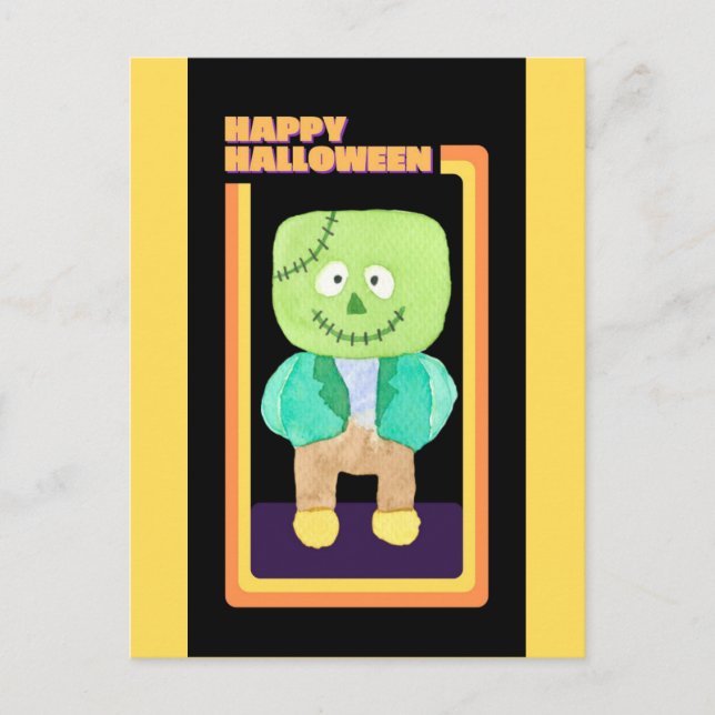 Niedlich Retro Halloween Frankenstein Monster Postkarte (Vorderseite)