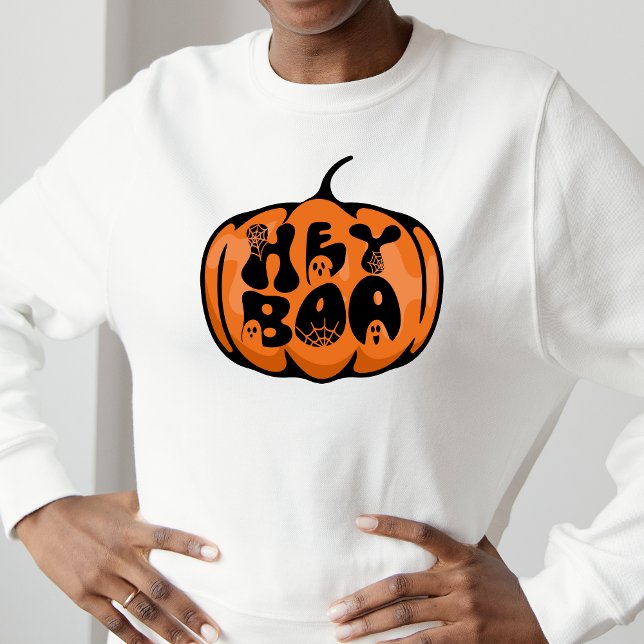 Niedlich Retro Halloween Hey Boo Pumpkin Ghost Sweatshirt (Von Creator hochgeladen)