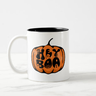 Niedlich Retro Hey Boo Pumpkin Ghost Black Orange Zweifarbige Tasse