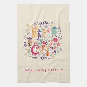 Niedlich Retro Holly Jolly Weihnachten Geschirrtuch