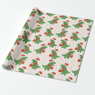 Niedlich Retro Kids T-Rex Xmas Geschenkpapier