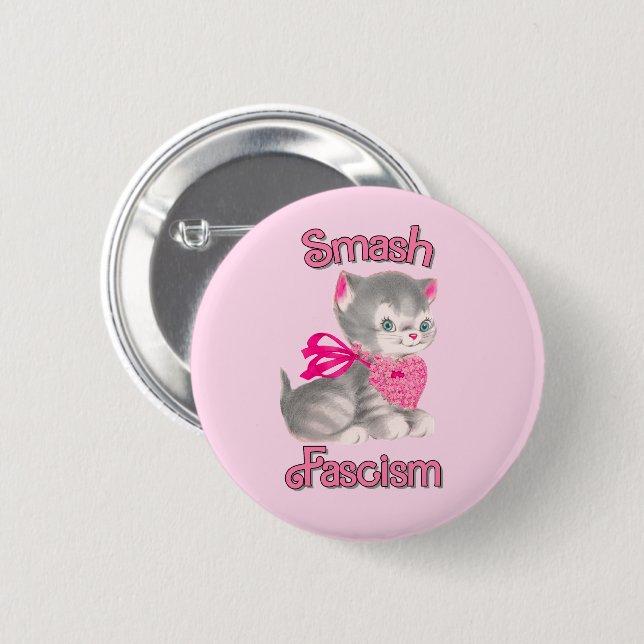 Niedlich Retro Kitten - Schmutz Faschismus Button (Vorne & Hinten)
