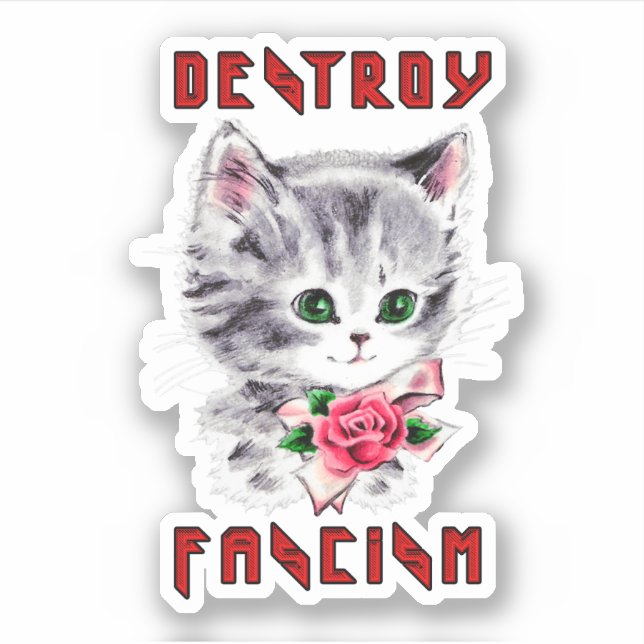 Niedlich Retro Kitten - Zerstörung des Faschismus Aufkleber (Vorderseite)