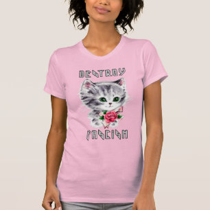 Niedlich Retro Kitten - Zerstörung des Faschismus T-Shirt