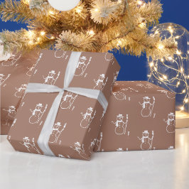 Niedlich Retro Latte Brown Snowman Pattern Geschenkpapier