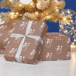 Niedlich Retro Latte Brown Snowman Pattern Geschenkpapier