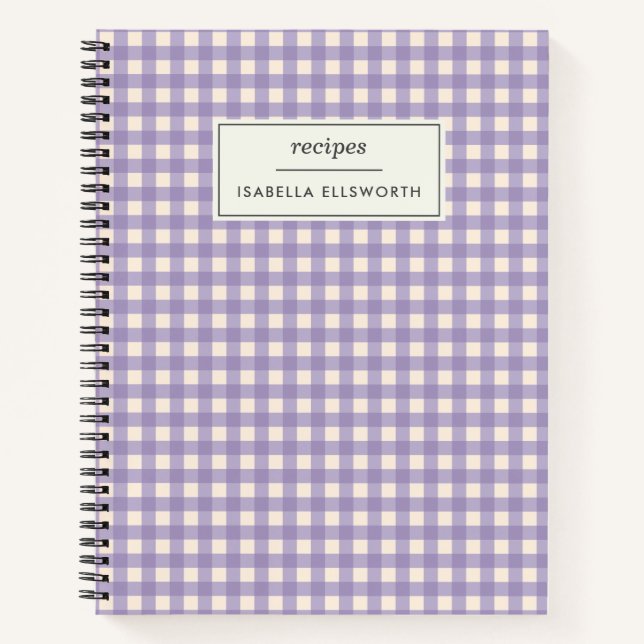 Niedlich Retro Lilac Gingham Kariertes Personalisi Notizbuch (Vorderseite)