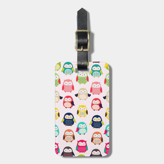 Niedlich Retro Litte Owls Gepäckanhänger (Vorderseite vertikal)