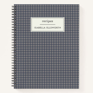 Niedlich Retro Navy Gingham Kariertes Personalisie Notizbuch