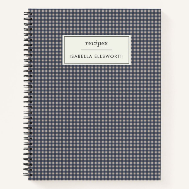Niedlich Retro Navy Gingham Kariertes Personalisie Notizbuch (Vorderseite)
