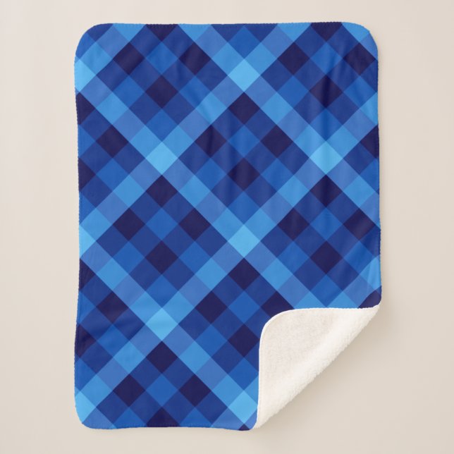 Niedlich Retro Ocean Blue Kariert Small Sherpa Bla Sherpadecke (Vorderseite)
