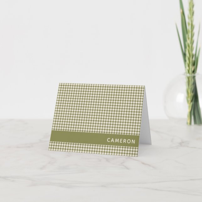 Niedlich Retro Olive Gingham Karierter Personalisi (Vorderseite)