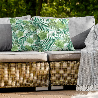 Niedlich Retro Palm Blätter Wasserfarbene Kunst, D Kissen
