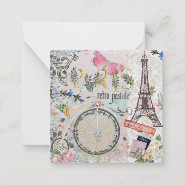 Niedlich Retro Paris Mitteilungskarte (Vorderseite)