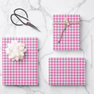 Niedlich Retro Pink Gingham Kariertes Muster  Geschenkpapier Set