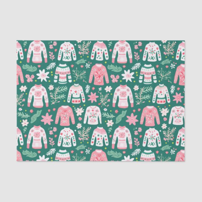 Niedlich Retro Pink & Green Uguler Weihnachtssüßer Seidenpapier (Vorderseite)
