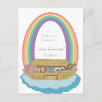 Niedlich Retro Rainbow Noah Ark Baby Geburt Ansage