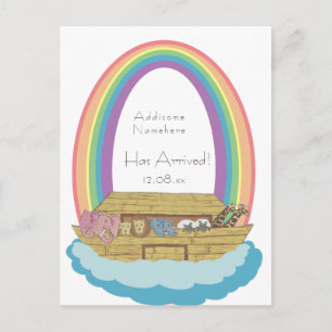 Niedlich Retro Rainbow Noah Ark Baby Geburt Ansage Postkarte