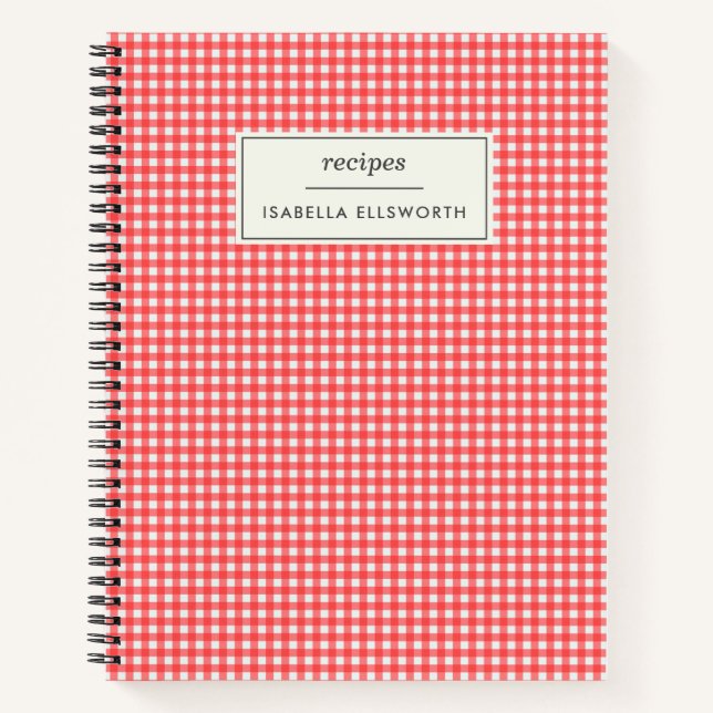 Niedlich Retro Red Gingham Kariertes Personalisier Notizbuch (Vorderseite)