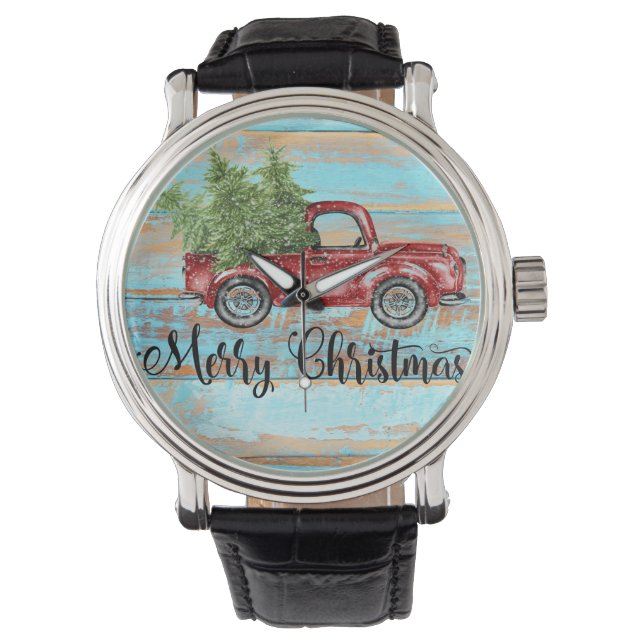Niedlich Retro Red Truck Land Weihnachten Armbanduhr (Vorderseite)