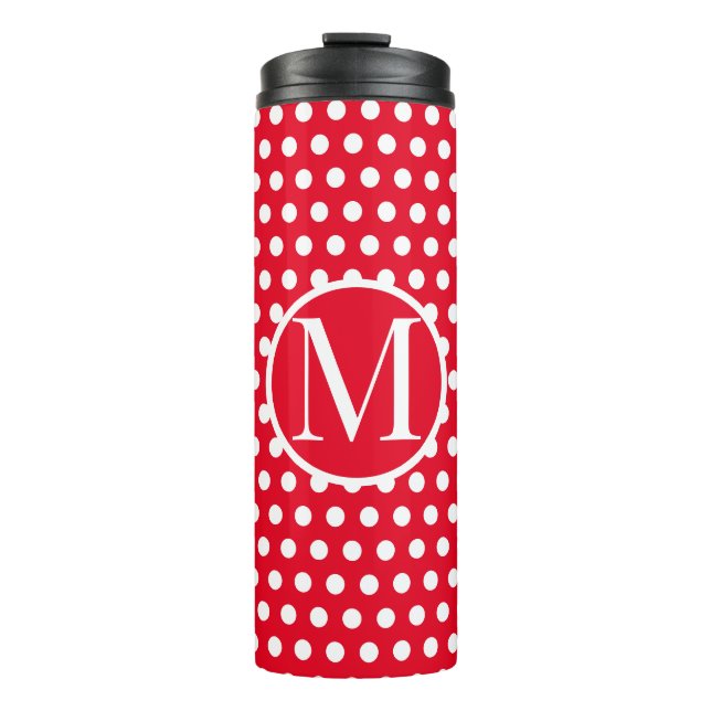 Niedlich Retro Red und White Polka Dot Anfangsbuch Thermosbecher (Vorderseite)