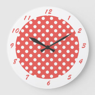 Niedlich Retro Red White Polka Dot Große Wanduhr