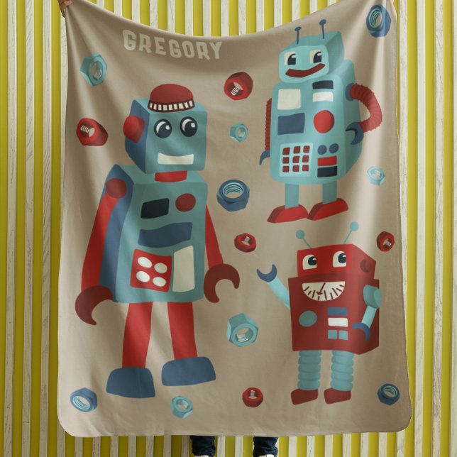 Niedlich Retro Robots Personalisierte Sci-Fi Fleecedecke (Von Creator hochgeladen)