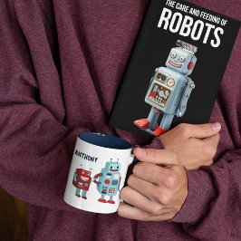 Niedlich Retro Robots Personalisierte Sci-Fi Zweifarbige Tasse