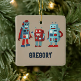 Niedlich Retro Robots Personalisiertes Sci-Fi-Foto Keramikornament