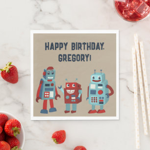 Niedlich Retro Robots Sci-Fi Boys Geburtstag Serviette