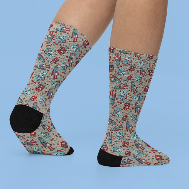 Niedlich Retro Robots Sci-Fi Themed Socken (Von Creator hochgeladen)