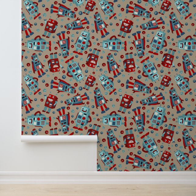 Niedlich Retro Robots Sci-Fi Themed Tapete (Anwendung)