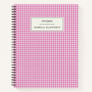Niedlich Retro Rosa Gingham Kariertes Personalisie Notizbuch