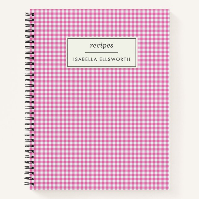 Niedlich Retro Rosa Gingham Kariertes Personalisie Notizbuch (Vorderseite)