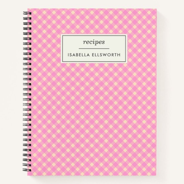 Niedlich Retro Rosa Gingham Kariertes Personalisie Notizbuch (Vorderseite)