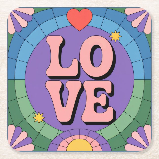 Niedlich Retro Rosa Lila Untersetzer Set (Vorderseite)