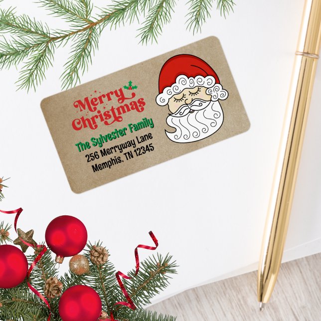 Niedlich Retro Santa Claus Frohe Weihnachten Adressaufkleber (Retro Santa Merry Christmas Address Labels)