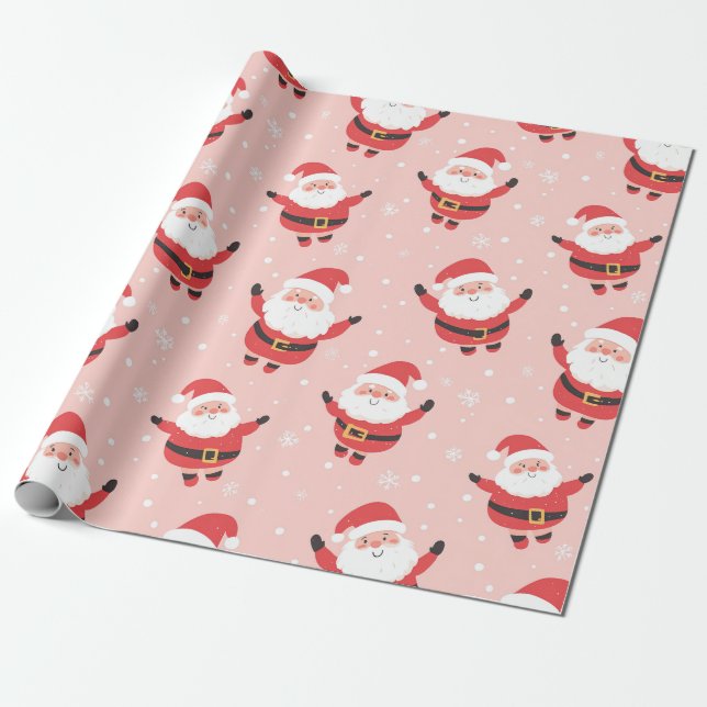 Niedlich Retro Santa Pink Weihnachtswackelpapier Geschenkpapier (Ungerollt)