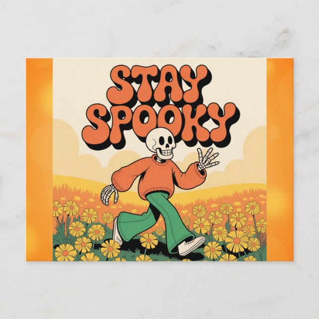 Niedlich Retro Skeleton Bleibe Spooky Halloween Postkarte (Vorderseite)