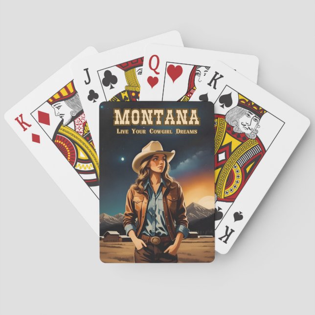 Niedlich Retro Style Night Sky Montana Cowgirl Spielkarten (Rückseite)