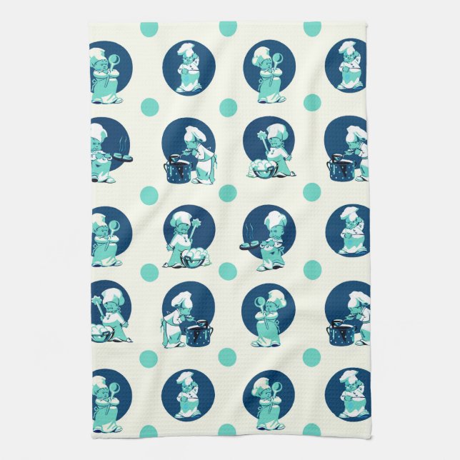 Niedlich Retro Vintag Blue Boy Koch Koch Geschirrtuch (Vertikal)