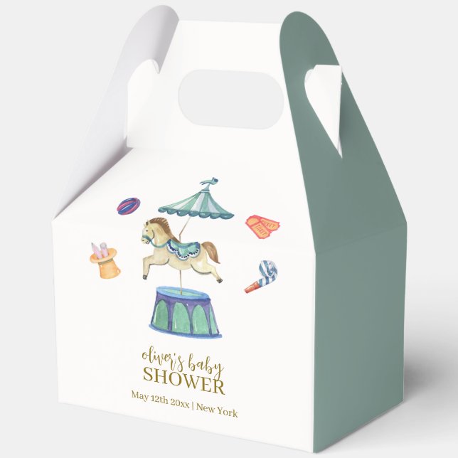 Niedlich Retro Vintag Carousel Carnival Baby Dusch Geschenkschachtel (Vorderseite)