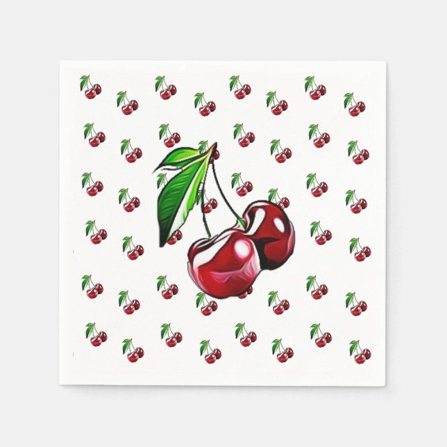 Niedlich Retro Vintag Cherries Napkin Serviette (Vorderseite)