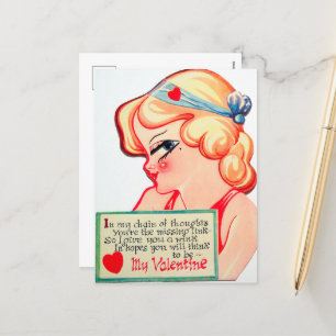 niedlich Retro Vintag Valentine Girl Feiertagspostkarte