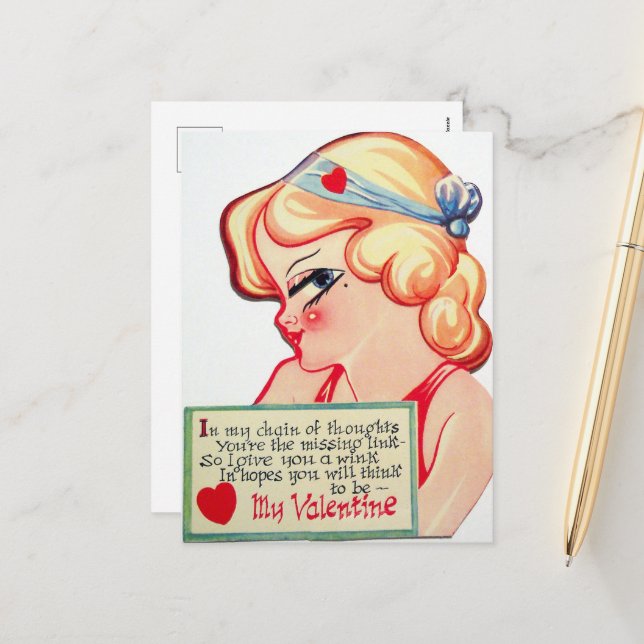 niedlich Retro Vintag Valentine Girl Feiertagspostkarte (Vorderseite/Rückseite Beispiel)