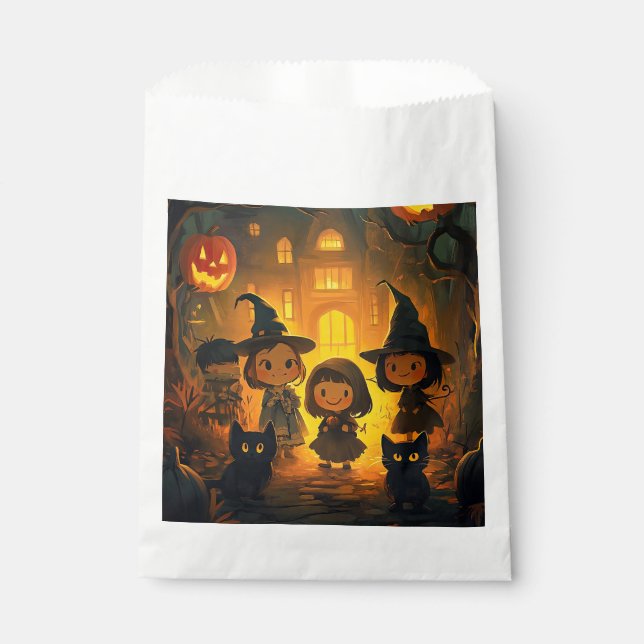 Niedlich Retro Vintage Halloween Kids Hexenkatze Geschenktütchen (Vorderseite)